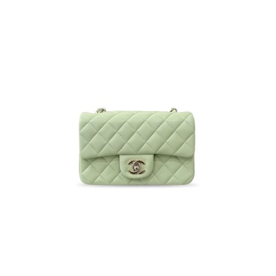 CHANEL LAMBSKIN QUILTED MINI RECTANGULAR FLAP LIGHT GREEN (20*12*6cm) 